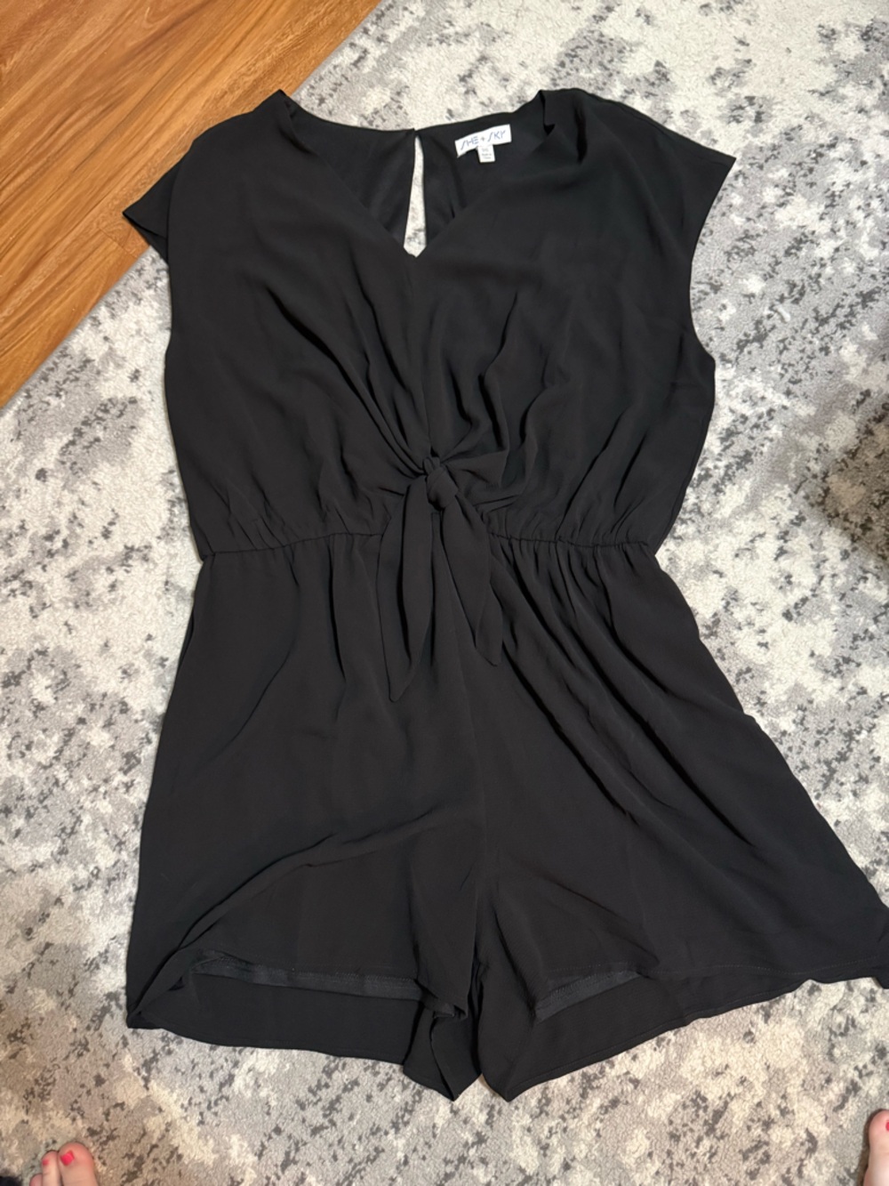 She + Sky Black Strapless Ruched Tie-Front Dress